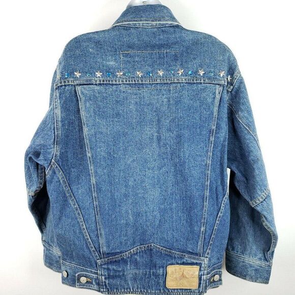 Vintage 80s Freego Blue Denim Western Trucker Jean Jacket S Studded Stars Concho - Picture 7 of 9